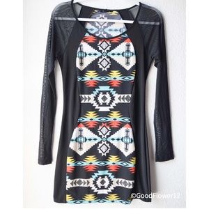 Bright Aztec Pattern | Long Sleeve Slim Dress